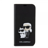 Karl Lagerfeld iPhone 15 Etui NFT Karl & Choupette Patch Saffiano Svart
