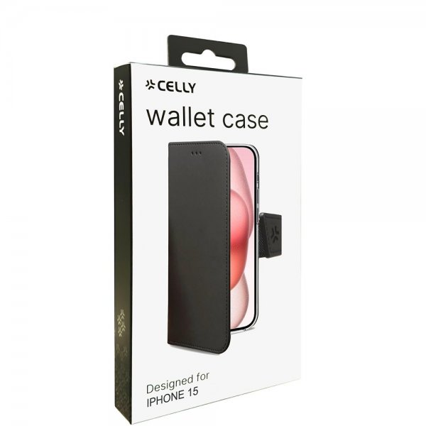 Celly iPhone 15 Etui Wally Wallet Case Svart