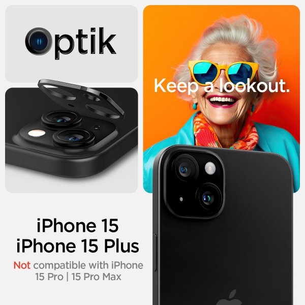 Spigen iPhone 14/15/14 Plus/15 Plus Kamerabeskytter Glas.tR Optik Svart 2-pakning
