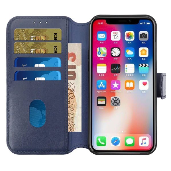 Rvelon iPhone 15 Etui Ekte Skinn Blå