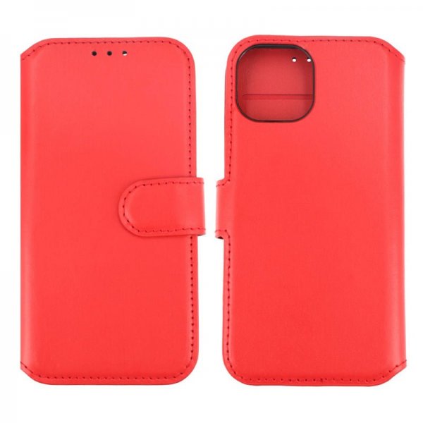 Rvelon iPhone 15 Etui Ekte Skinn Rød