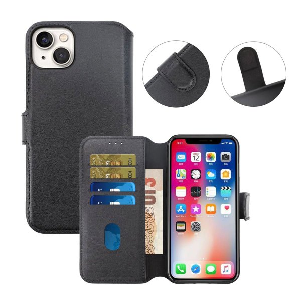 Rvelon iPhone 15 Etui Ekte Skinn Svart