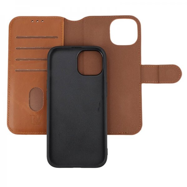 Rvelon iPhone 15 Etui Detachable Wallet Case Brun
