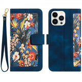 iPhone 15 Plus Etui Blomstermønster Mørkeblå