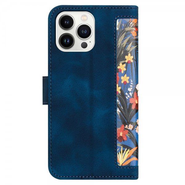 iPhone 15 Plus Etui Blomstermønster Mørkeblå