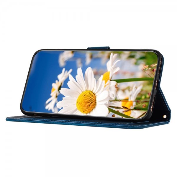 iPhone 15 Plus Etui Blomstermønster Mørkeblå