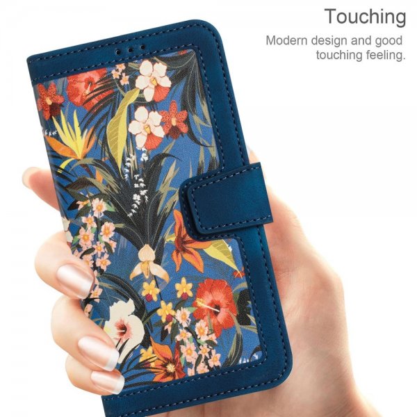iPhone 15 Plus Etui Blomstermønster Mørkeblå