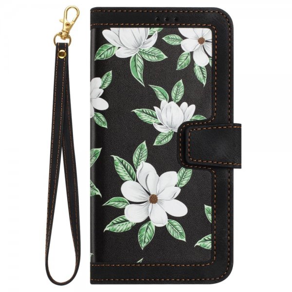 iPhone 15 Plus Etui Blomstermønster Svart