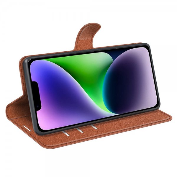 iPhone 15 Plus Etui Litchi Brun