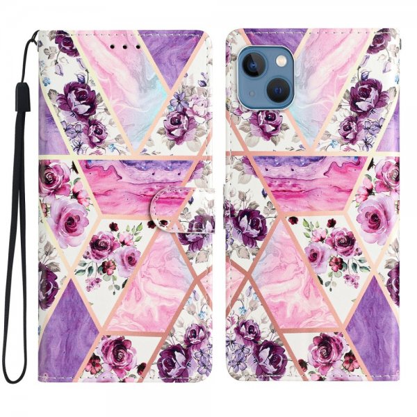 iPhone 15 Plus Etui Motiv Lilla Blomster