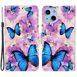 iPhone 15 Plus Etui Motiv Lilla Blomster Blå Sommerfugler