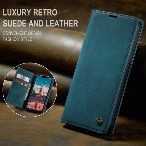 CaseMe iPhone 15 Plus Etui Retro Flip Petrol