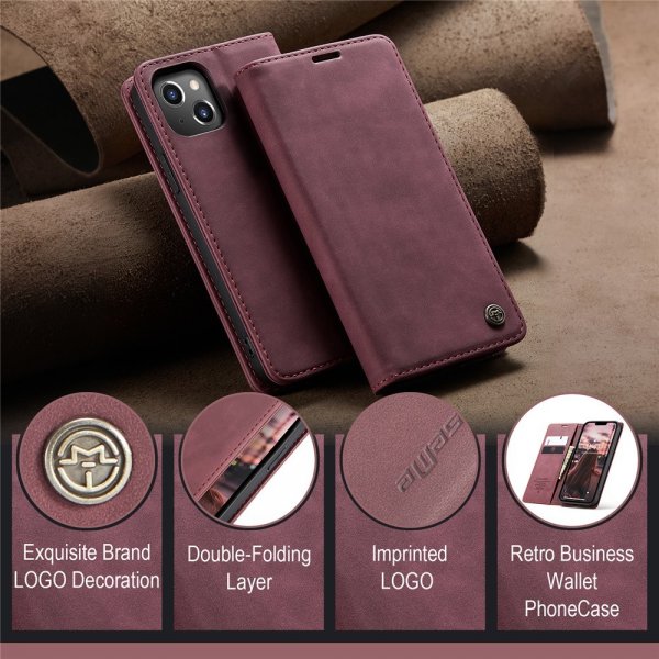 CaseMe iPhone 15 Plus Etui Retro Flip Rød