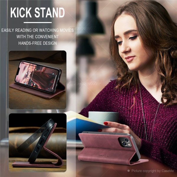 CaseMe iPhone 15 Plus Etui Retro Flip Rød