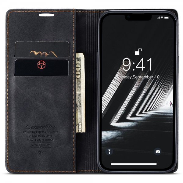 CaseMe iPhone 15 Plus Etui Retro Flip Svart