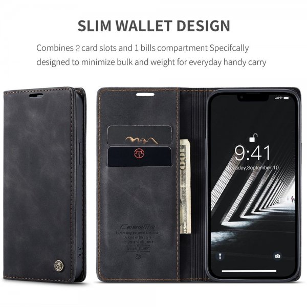 CaseMe iPhone 15 Plus Etui Retro Flip Svart