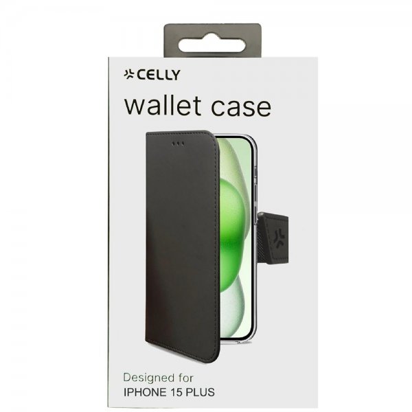 Celly iPhone 15 Plus Etui Wally Wallet Case Svart