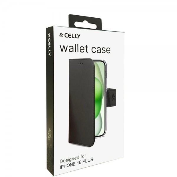 Celly iPhone 15 Plus Etui Wally Wallet Case Svart
