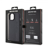 Mercedes Benz iPhone 15 Plus Deksel Carbon Effect Leather Stripe AMG Svart