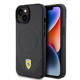 Ferrari iPhone 15 Plus Deksel Carbon PU Leather MagSafe Svart