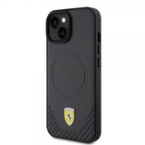 Ferrari iPhone 15 Plus Deksel Carbon PU Leather MagSafe Svart