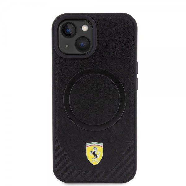 Ferrari iPhone 15 Plus Deksel Carbon PU Leather MagSafe Svart