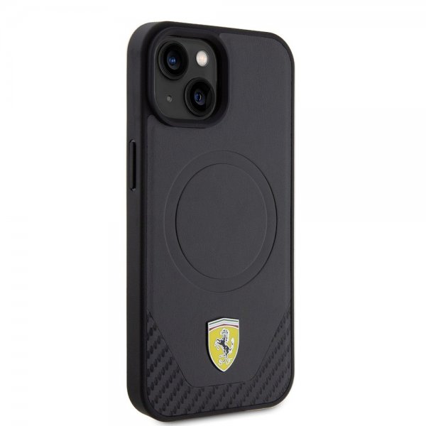 Ferrari iPhone 15 Plus Deksel Carbon PU Leather MagSafe Svart