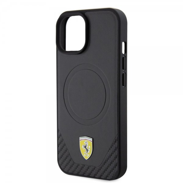 Ferrari iPhone 15 Plus Deksel Carbon PU Leather MagSafe Svart