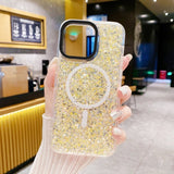 iPhone 15 Plus Deksel Glitter MagSafe Gul