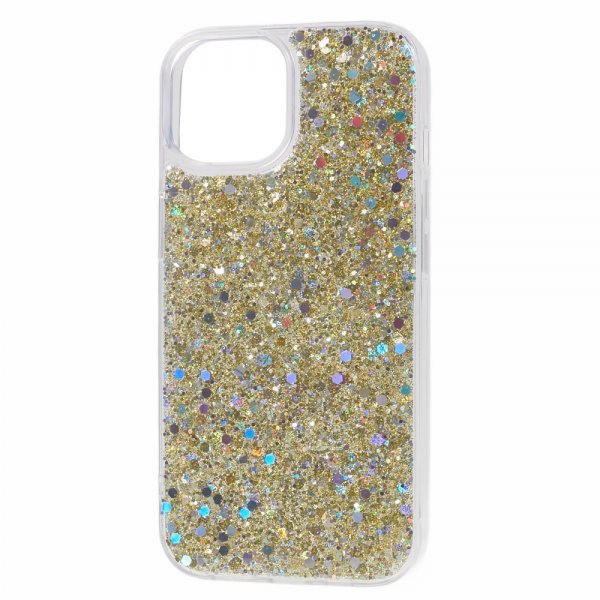 iPhone 15 Plus Deksel Glitterpaljetter Gull