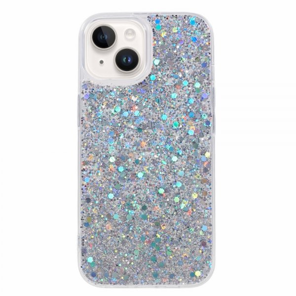 iPhone 15 Plus Deksel Glitterpaljetter Sølv