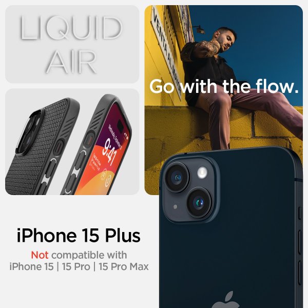 Spigen iPhone 15 Plus Deksel Liquid Air Matte Black