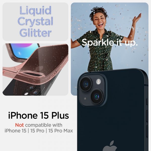 Spigen iPhone 15 Plus Deksel Liquid Crystal Glitter Rose Quartz