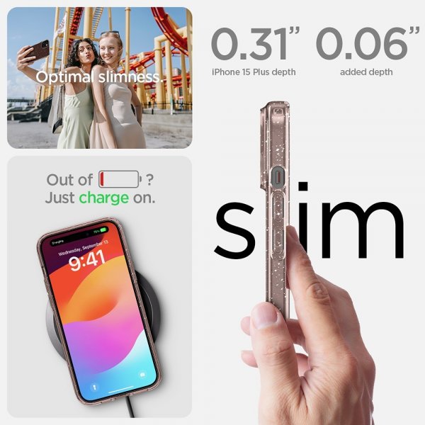Spigen iPhone 15 Plus Deksel Liquid Crystal Glitter Rose Quartz