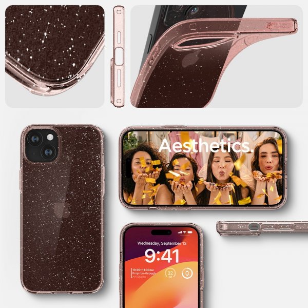 Spigen iPhone 15 Plus Deksel Liquid Crystal Glitter Rose Quartz