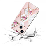 iPhone 15 Plus Deksel Marmormønster Blomster Rosa