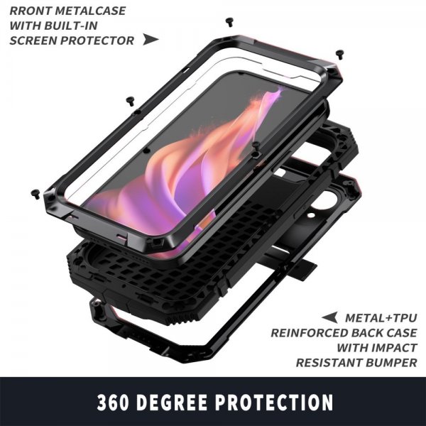 R-JUST iPhone 15 Plus Deksel Metall Støtsikker Svart