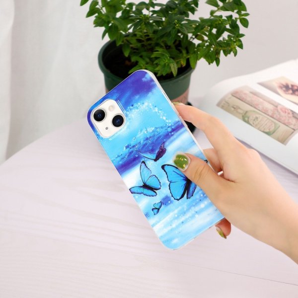 iPhone 15 Plus Deksel Motiv Blåa Sommerfugler