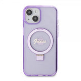 Guess iPhone 15 Plus Deksel Ring Stand Glitter MagSafe Lilla