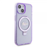 Guess iPhone 15 Plus Deksel Ring Stand Glitter MagSafe Lilla