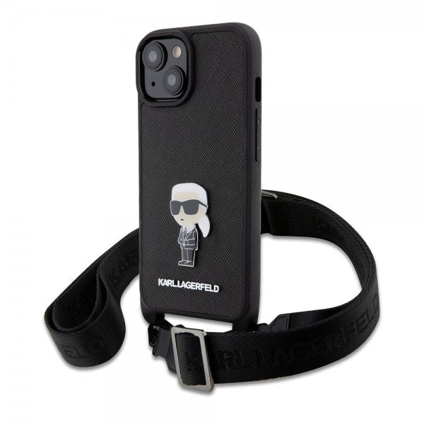 Karl Lagerfeld iPhone 15 Plus Deksel Saffiano Crossbody Svart