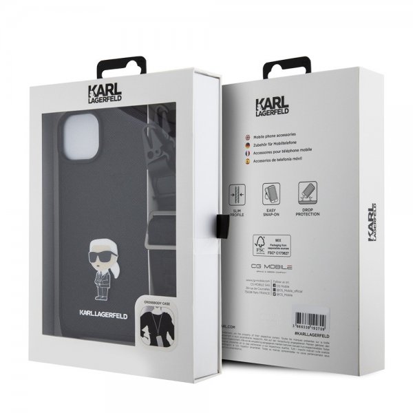 Karl Lagerfeld iPhone 15 Plus Deksel Saffiano Crossbody Svart