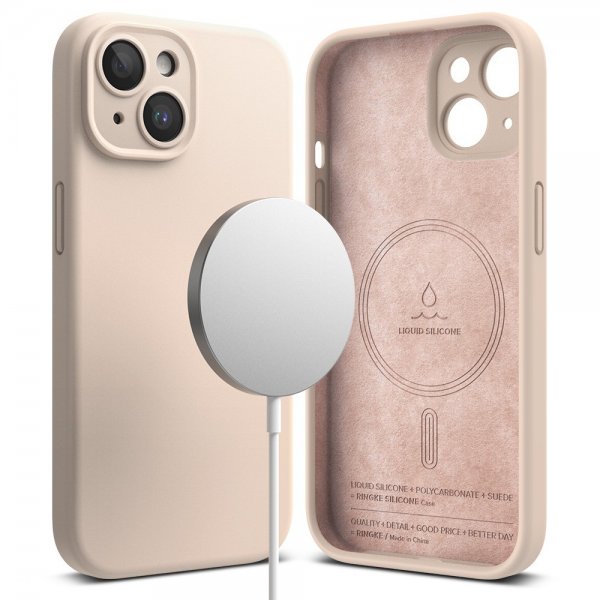 Ringke iPhone 15 Plus Deksel Silicone Magnetic Pink Sand