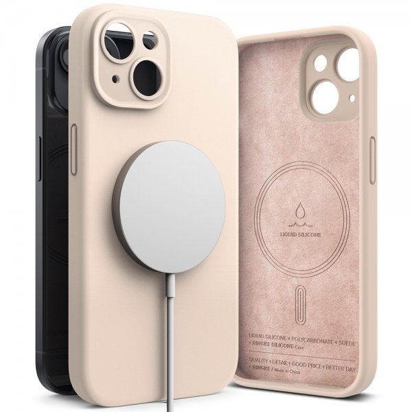 Ringke iPhone 15 Plus Deksel Silicone Magnetic Pink Sand