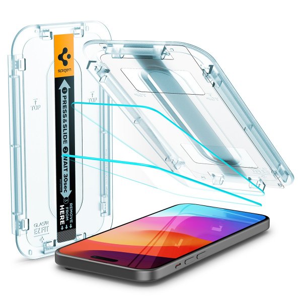 Spigen iPhone 15 Plus/iPhone 16 Plus Skjermbeskytter GLAS.tR EZ Fit 2-pakning