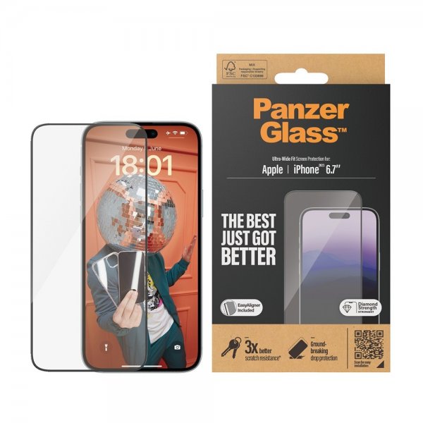 PanzerGlass iPhone 15 Plus Skjermbeskytter Ultra-Wide Fit EasyAligner