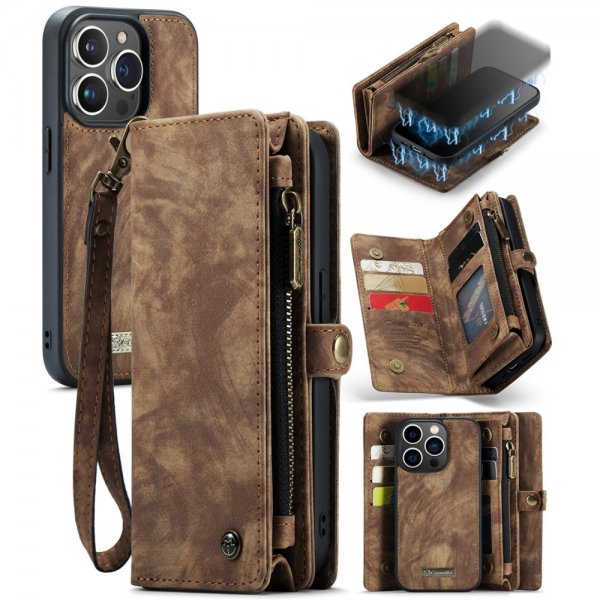 CaseMe iPhone 15 Pro Etui 008 Series Avtakbart Deksel Brun