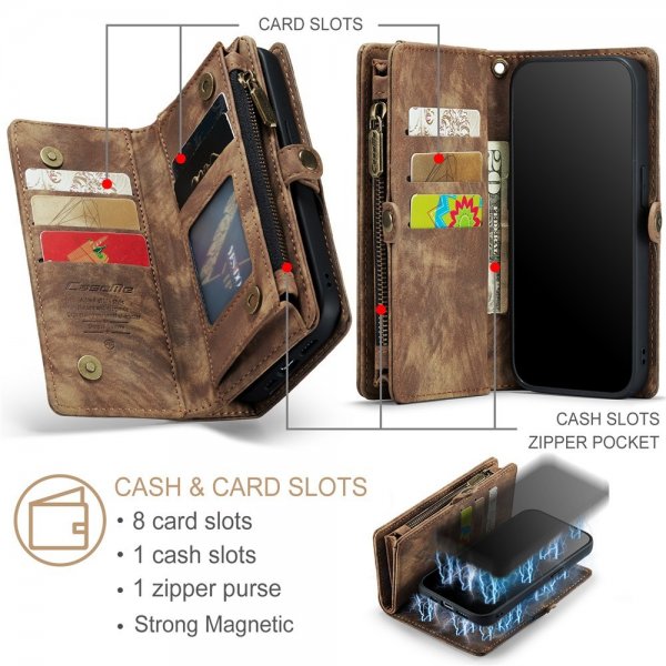 CaseMe iPhone 15 Pro Etui 008 Series Avtakbart Deksel Brun