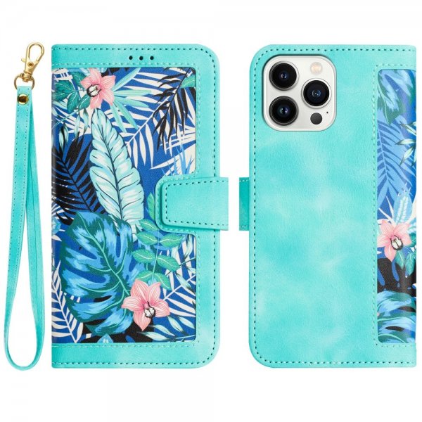 iPhone 15 Pro Etui Blomstermønster Grønn