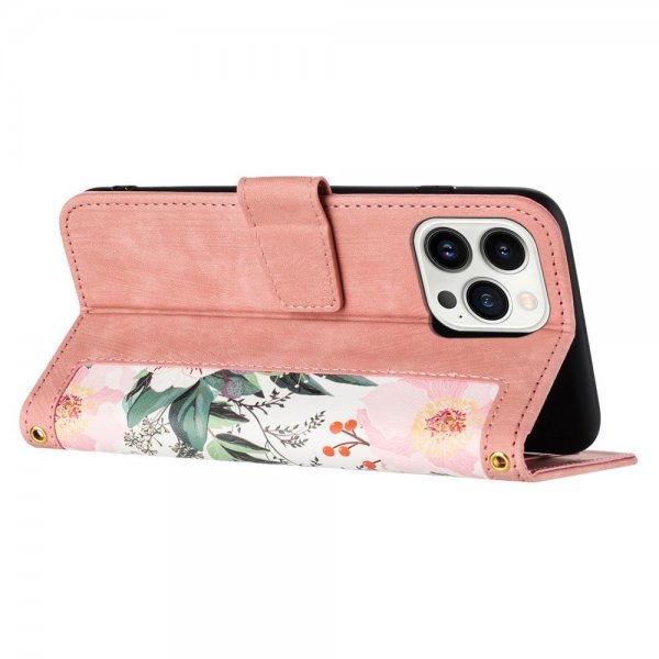 iPhone 15 Pro Etui Blomstermønster Rosa